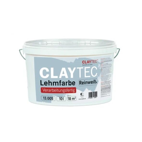 CLAYTEC Lehmfarbe reinweiß, verarbeitungsfertig - 10 l Eimer