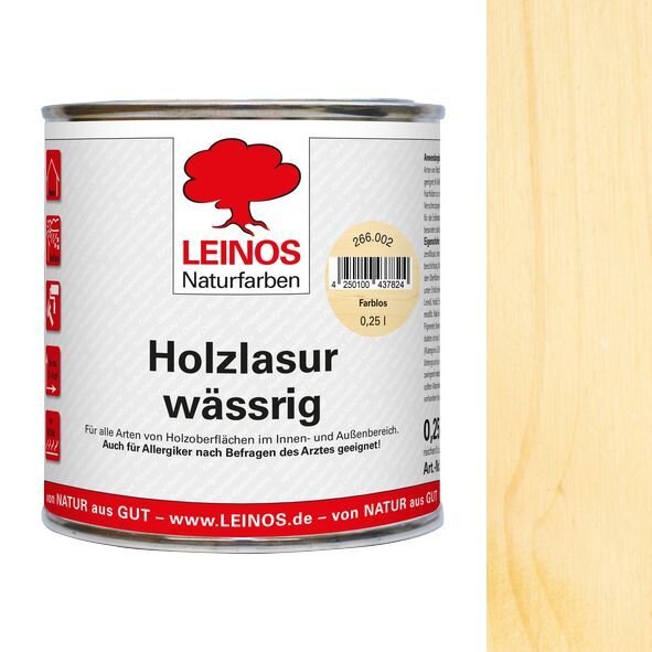 Leinos Holzlasur wässrig 266 Farblos - 0,25 l Dose