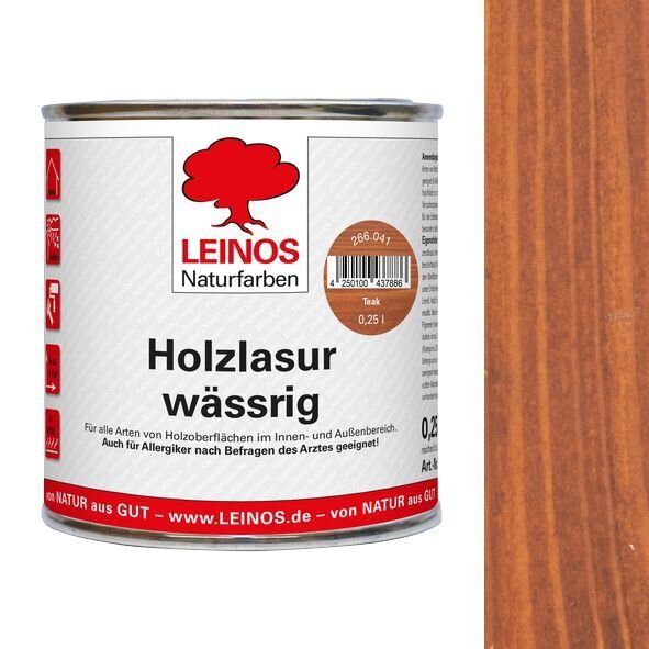 Leinos Holzlasur wässrig 266 Teak - 0,25 l Dose