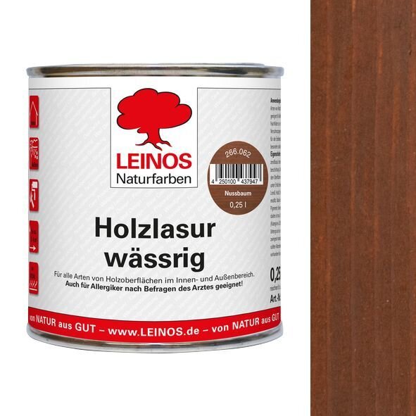 Leinos Holzlasur wässrig 266 Nussbaum - 0,25 l Dose