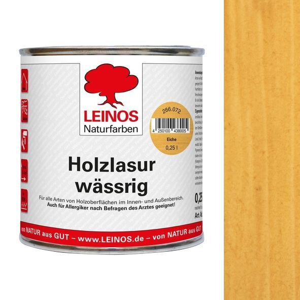 Leinos Holzlasur wässrig 266 Eiche - 0,25 l Dose