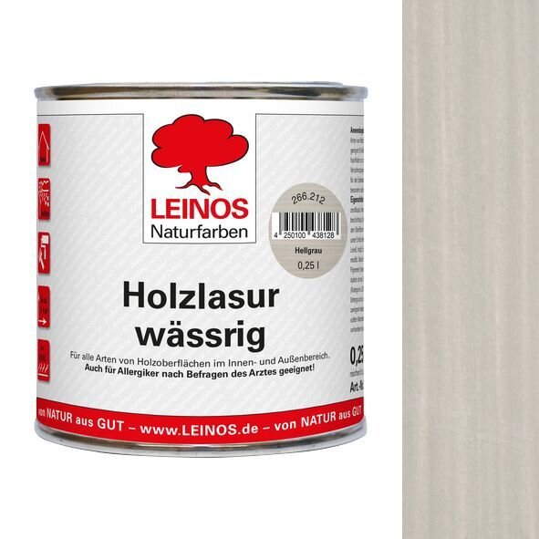 Leinos Holzlasur wässrig 266 Hellgrau - 0,25 l Dose