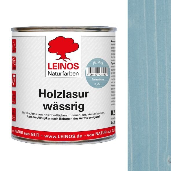 Leinos Holzlasur wässrig 266 Taubenblau - 0,25 l Dose