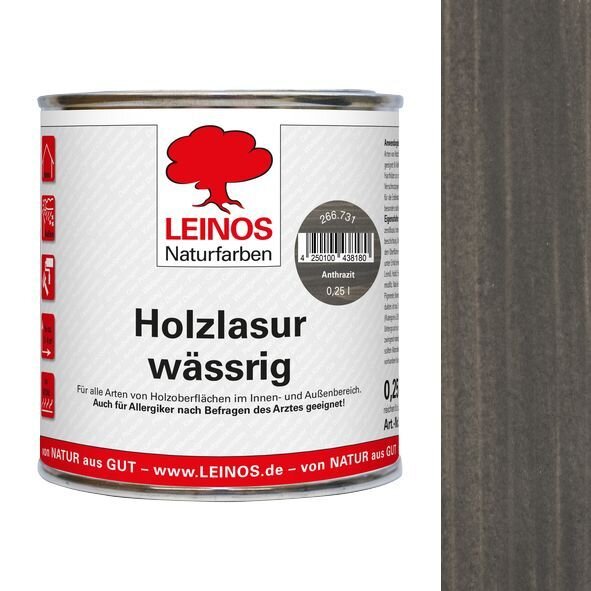 Leinos Holzlasur wässrig 266 Anthrazit - 0,25 l Dose