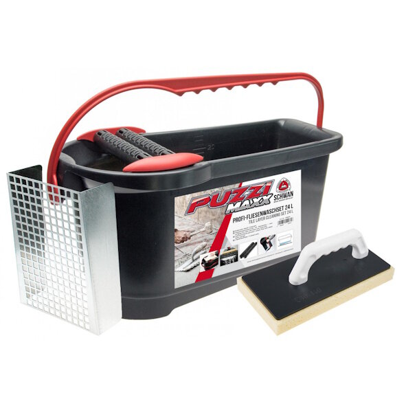 Schwan Profi-Fliesenwaschset Puzzi Maxx 24 l, 4-Teilig mit offener Doppel-Noppenwaschrolle und Metallachse