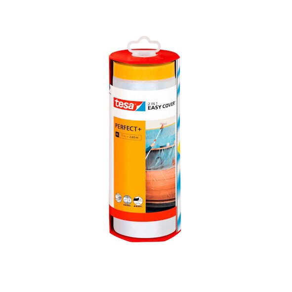 tesa Easy Cover Perfect+ M Abdeckfolie mit Abrollspender und Abreißklinge 55cm x 33 m  - 1 Rolle
