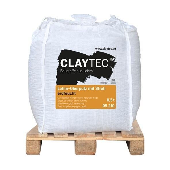 CLAYTEC Lehm-Oberputz grob mit Stroh, erdfeucht - 0,5 t Big-Bag