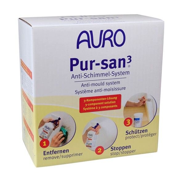 Auro Pur-san3-Anti-Schimmel-System 414 - 1 Box - 2 x 0,5l Sprühflaschen + 1l Dose
