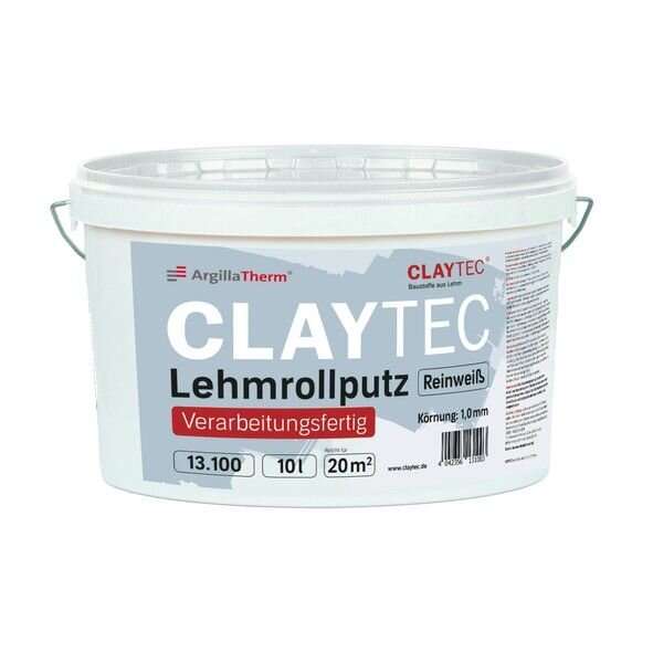 CLAYTEC Lehmrollputz reinweiß, verarbeitungsfertig - 10 l Eimer