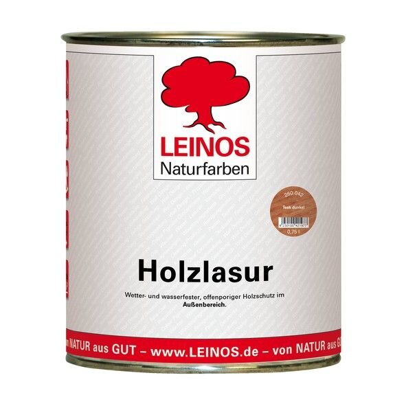 Leinos Holzlasur für außen 260 Teak dunkel - 0,75 l Dose
