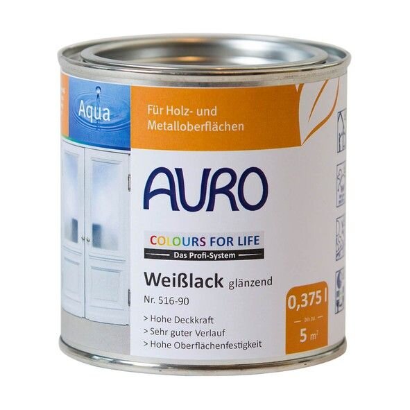 Auro COLOURS FOR LIFE Weißlack glänzend 516-90 weiß - 0,375 l Dose