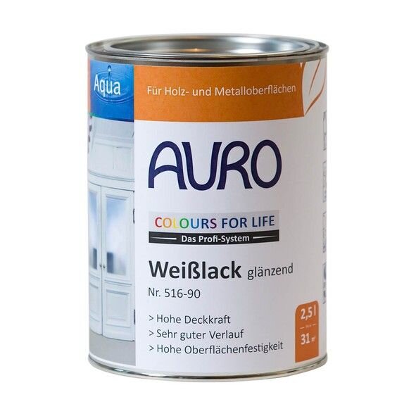 Auro COLOURS FOR LIFE Weißlack glänzend 516-90 weiß - 2,5 l Dose